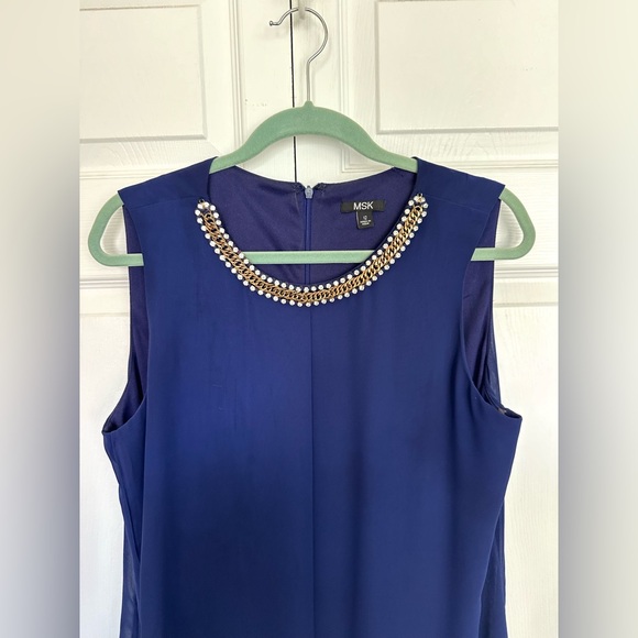 MSK Women's Dress Midnight Blue Size 12 Sheath with Rhinestone Collar - Picture 8 of 10